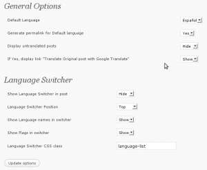 Opciónes de ZdMultilang Opciónes de configuración de ZdMultilang